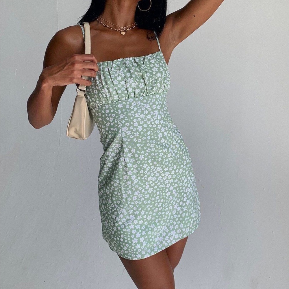 Princess Polly Tallie Mini Floral Green Dress NWT